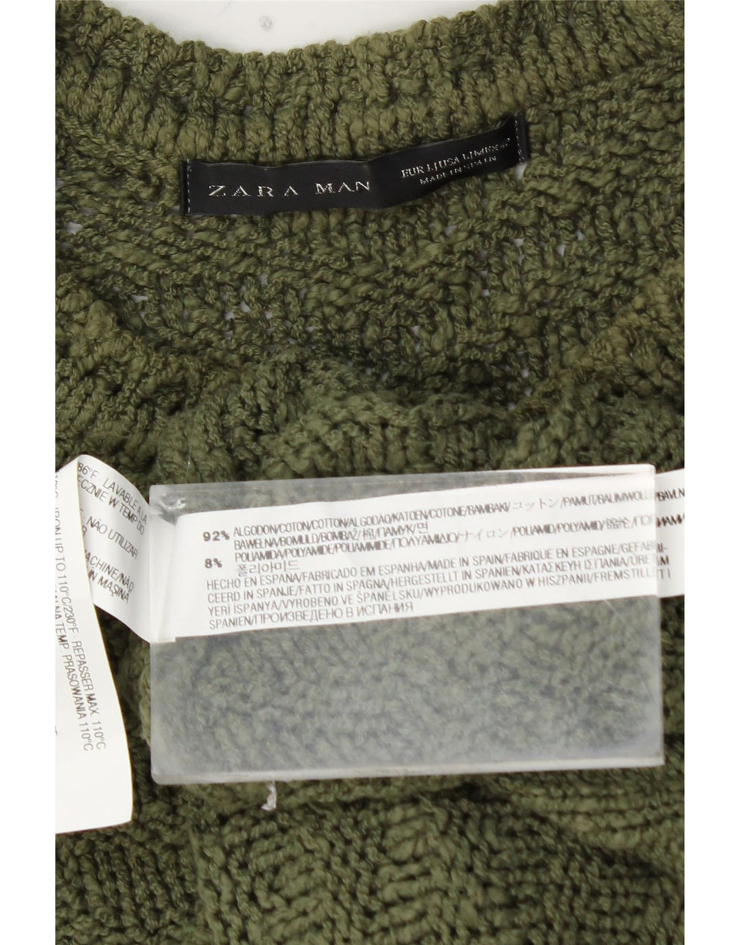 ZARA Herre Crew Neck Jumper Sweater Stor Khaki Bomuld