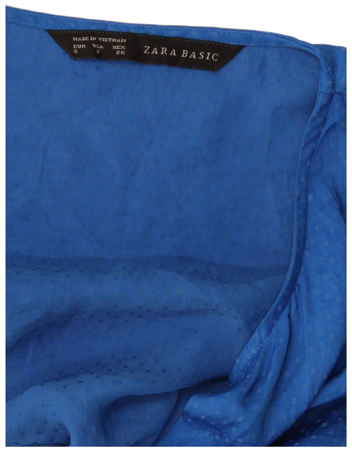 ZARA ærmeløs skjortebluse til kvinder UK 10 Lille blå plettet