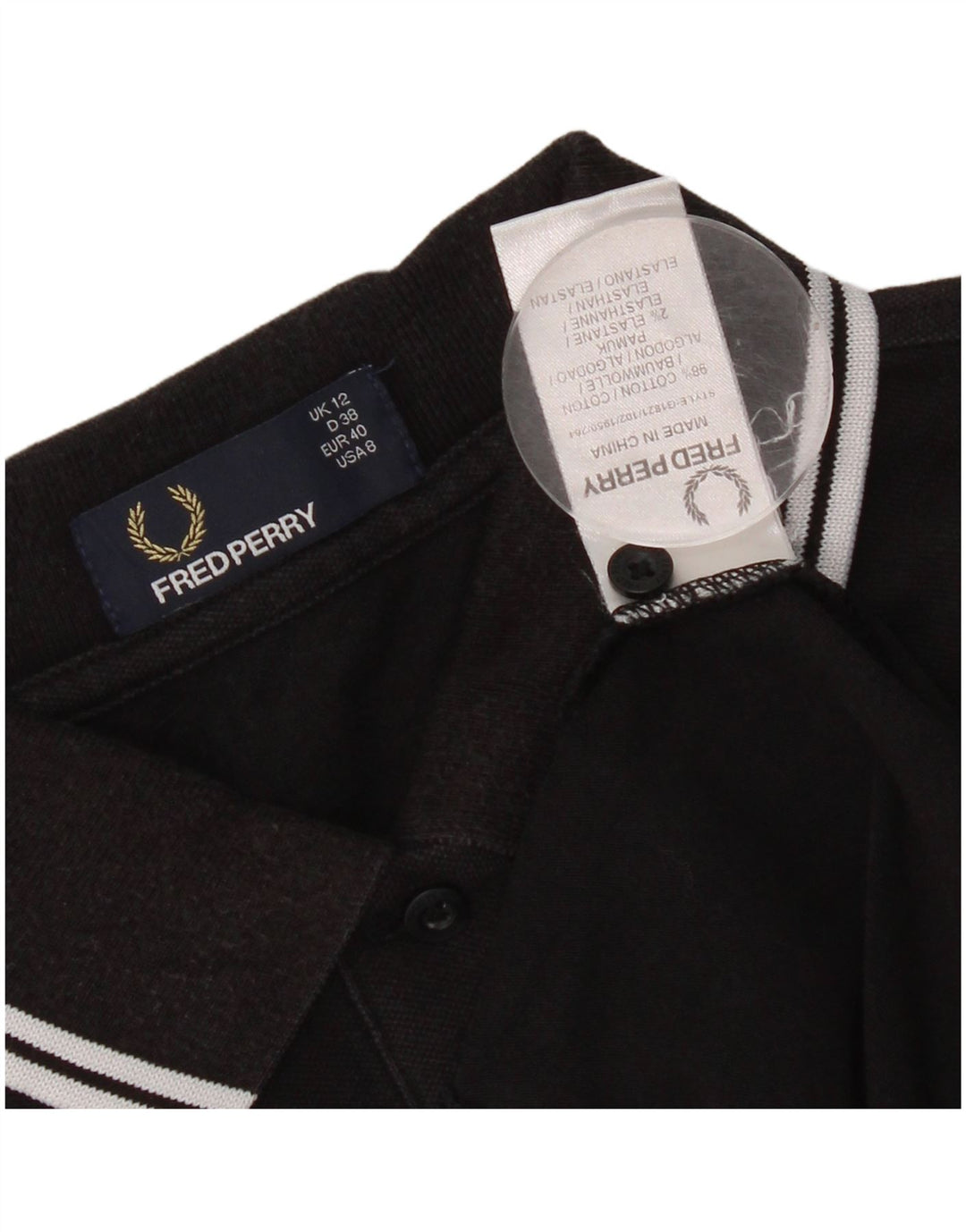 Fred Perry Dame Polo Shirt UK 12 Medium Sort Bomuld