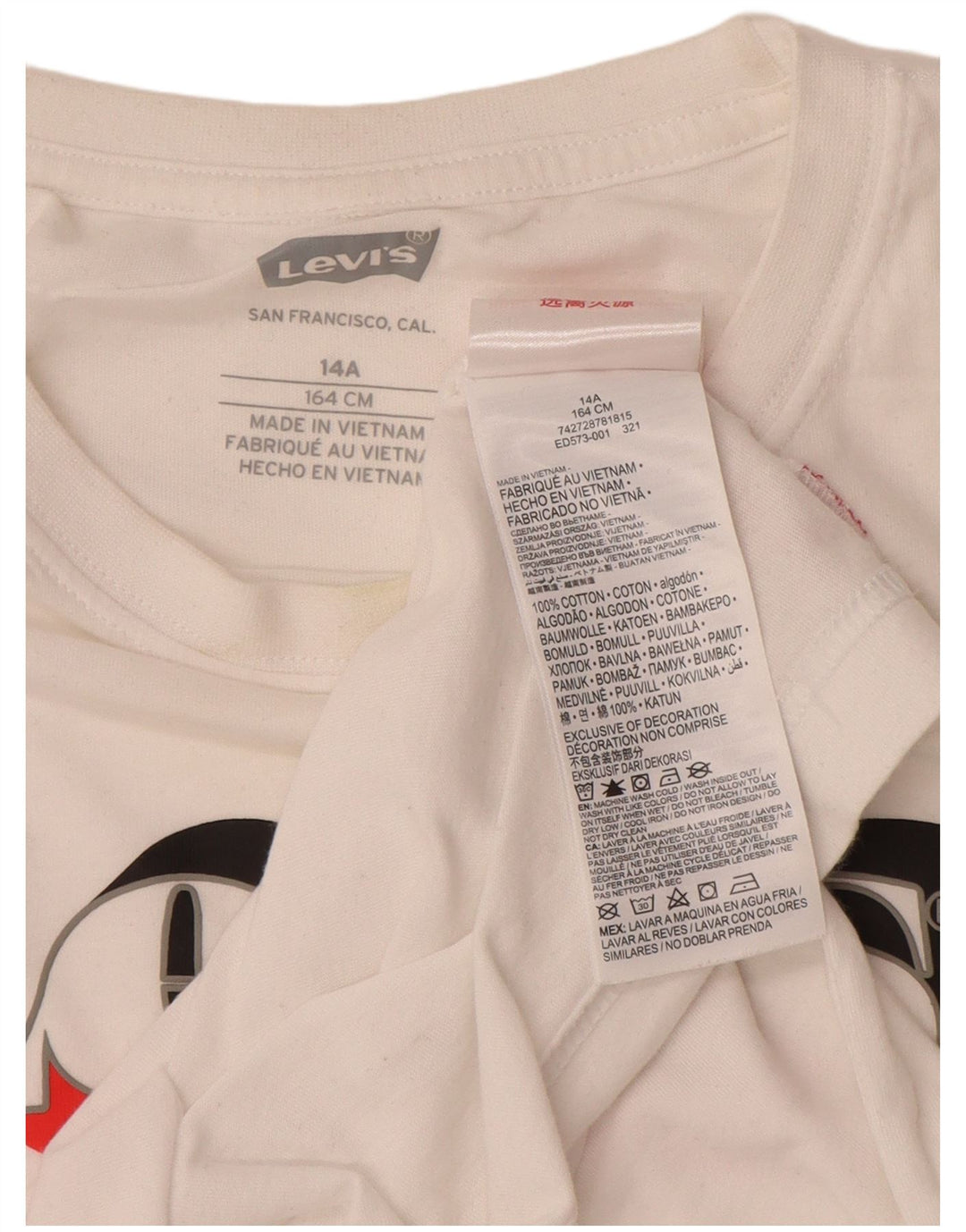 LEVI'S Drenge Grafisk T-Shirt Top 13-14 År Hvid Bomuld