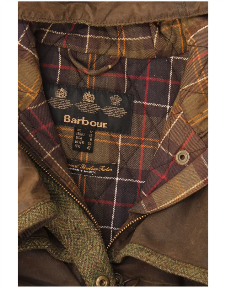Barbour Dame Hætte Vokset Bomuldsjakke UK 12 Medium Brun Bomuld