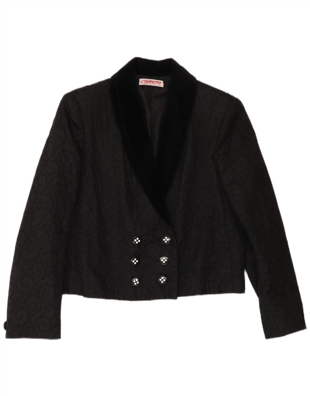 VINTAGE Dobbeltradet blazerjakke til kvinder UK 14 Medium Sort Paisley