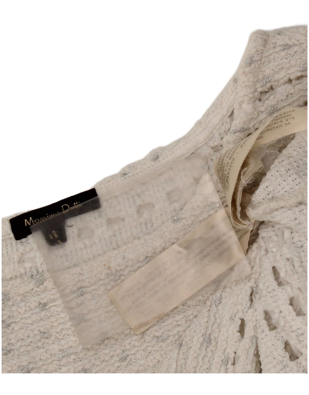 Massimo Dutti Dame Hæklet Boat Neck Jumper Sweater UK 14 Medium White