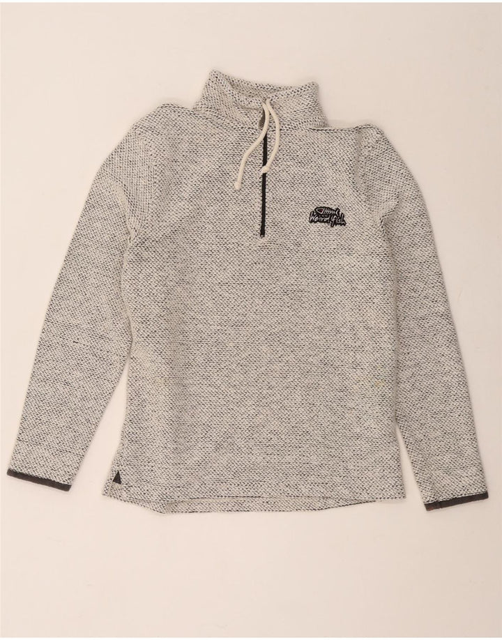 Weird Fish Herre Zip Neck Sweatshirt Jumper Lille grå Flecked Bomuld