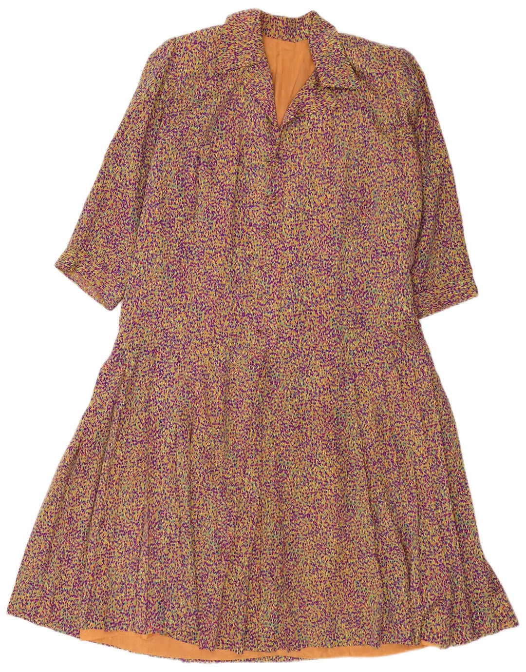 Vintage kvinders 3/4 ærmer A-line kjole UK 14 Medium Multicolored Retro