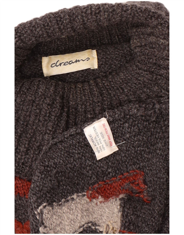 Vintage Herre rullehals sweater One Size Grå Geometrisk akryl