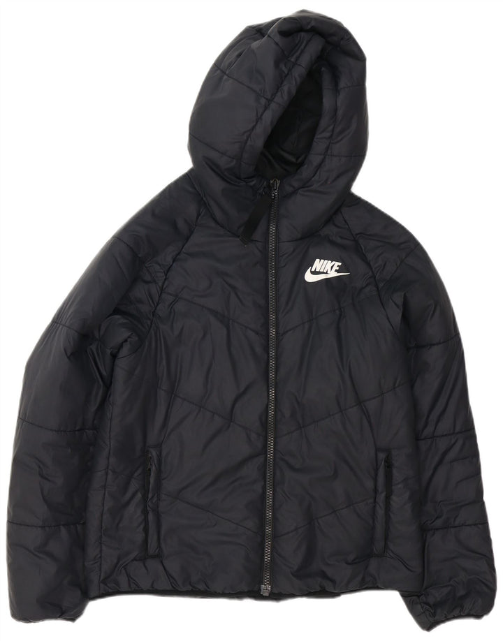 Nike Dame Hætte Oversized Polstret Jakke UK 10 Lille Sort Polyester
