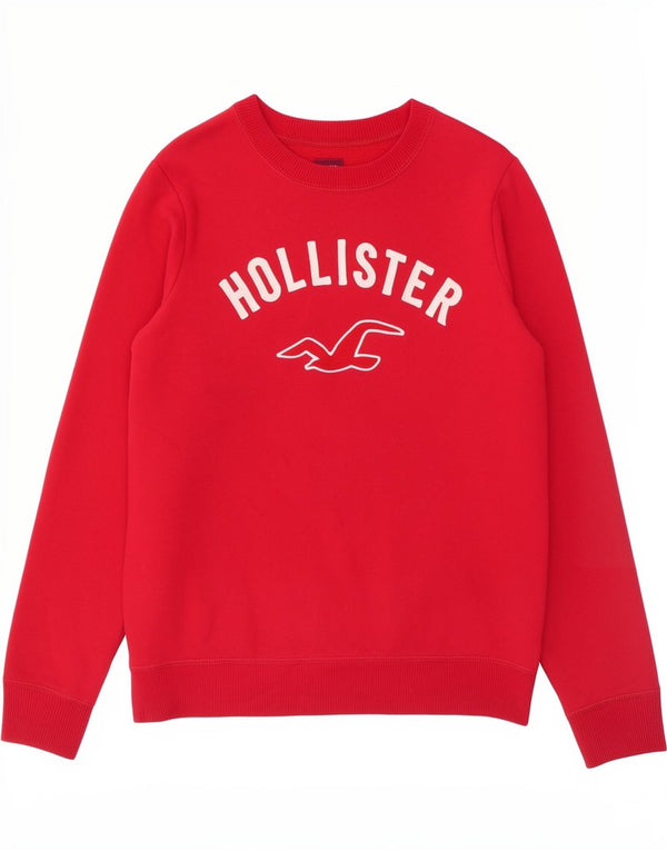 Hollister Dame grafisk sweatshirt Jumper UK 8 Lille rød bomuld