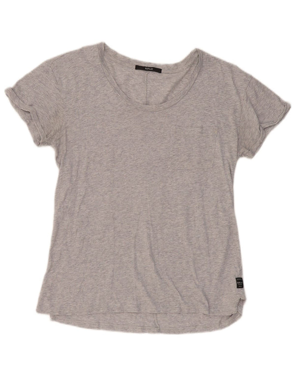 REPLAY Dame T-Shirt Top UK 10 Small Grå