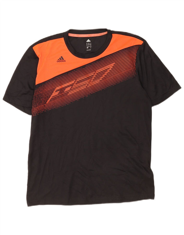 Adidas Herre grafisk T-shirt Top Medium Sort Colourblock Polyester