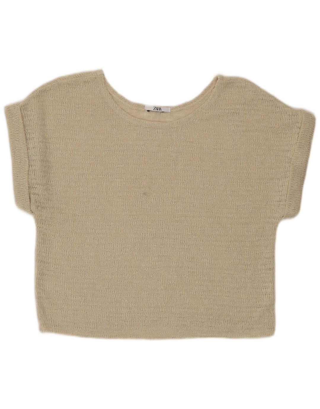 Zara Womens Crop Knit Bluse Top UK 16 Large Beige