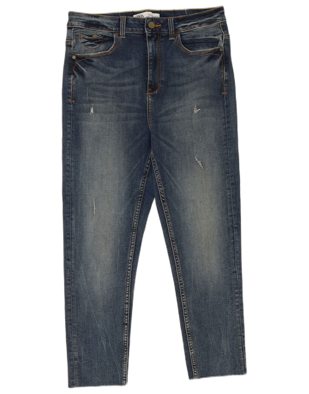 Zara Dame Cropped Jeans EU 40 Medium W30 L24 Blå Bomuld