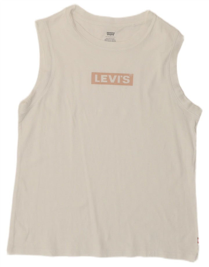 LEVI'S Dame Grafisk T-Shirt Top UK 12 Medium White