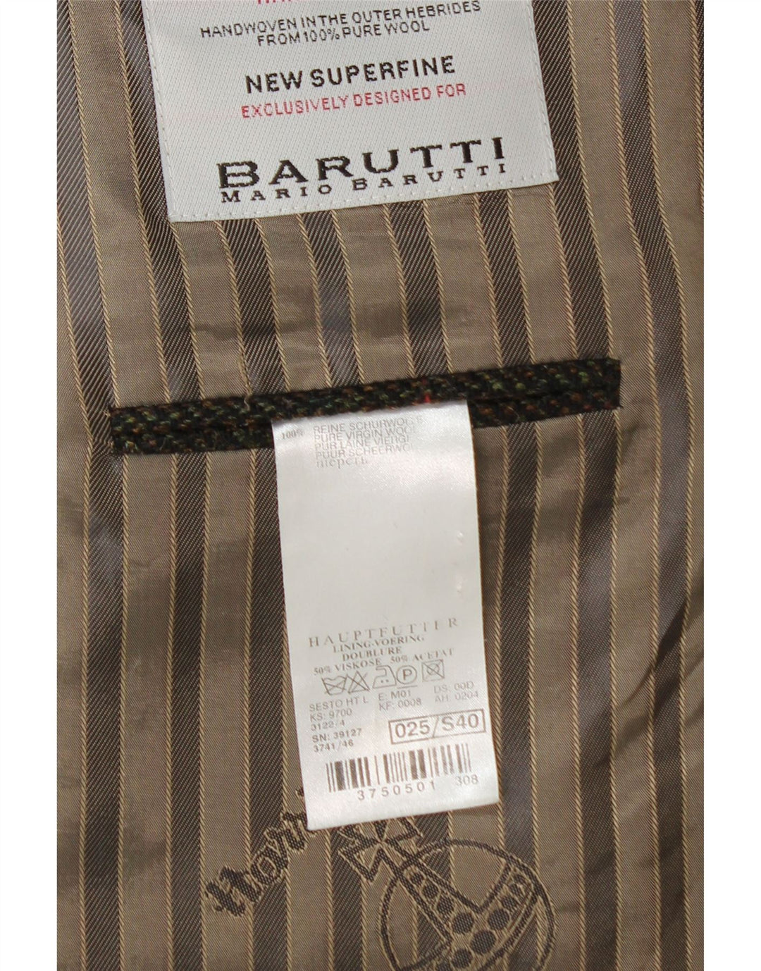 Mario Barutti Herre 3-knaps blazerjakke UK 46 3XL Khaki Ternet Virgin Wool
