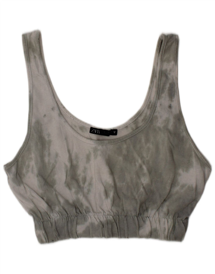 Zara Dame Bralette Crop Top Small Grey Tie Dye Bomuld