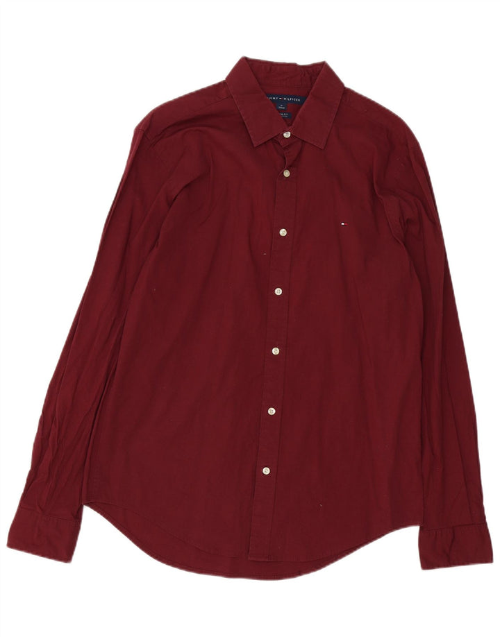 Tommy Hilfiger Herre Custom Fit skjorte Medium Burgundy bomuld