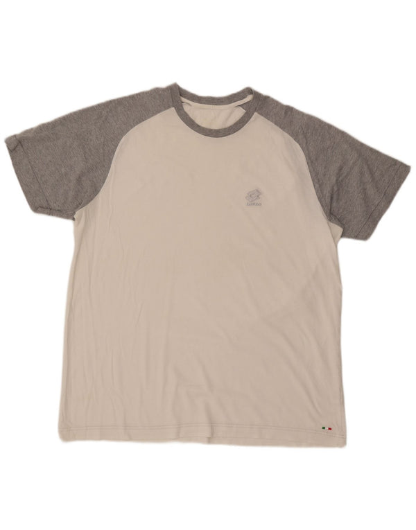 LOTTO Herre T-Shirt Top UK 46/46 3XL Hvid Colourblock Bomuld