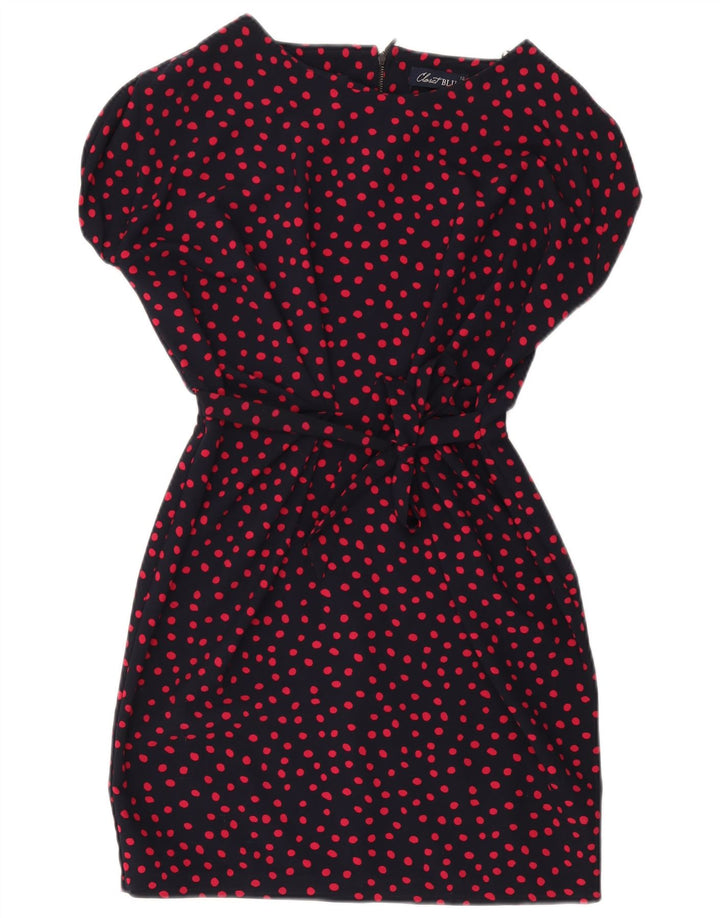 CLOSET Dame Basic Dress UK 12 Medium Navy Blue Polka Dot Polyester