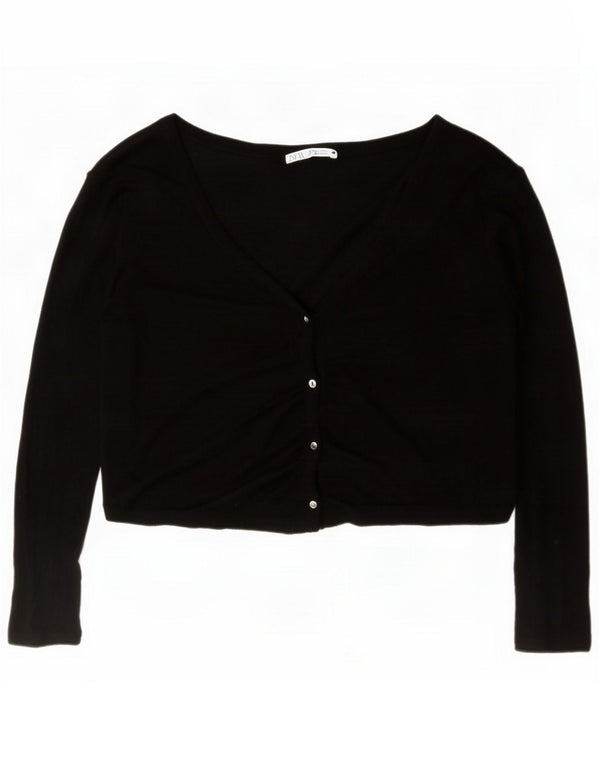 Zara Womens Crop Cardigan Sweater UK 14 Medium Black Viscose
