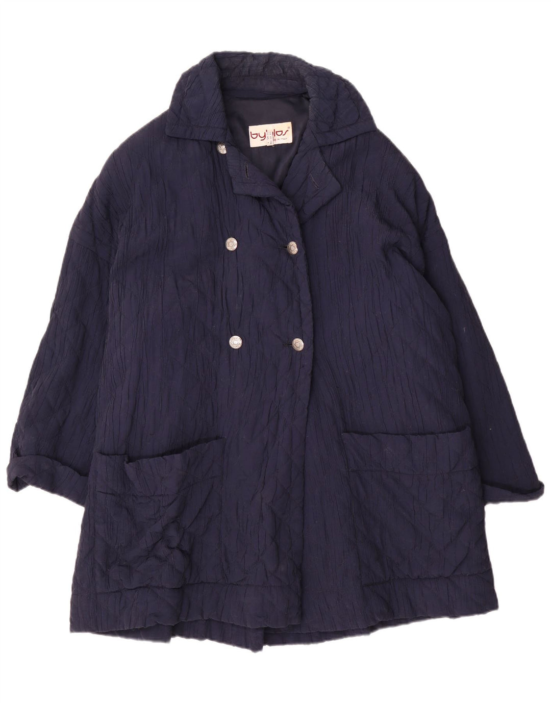 Byblos Dame Dobbeltradet Quiltet Overfrakke UK 20 2XL Navy Blue Viscose