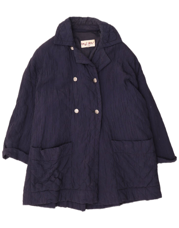 Byblos Dame Dobbeltradet Quiltet Overfrakke UK 20 2XL Navy Blue Viscose