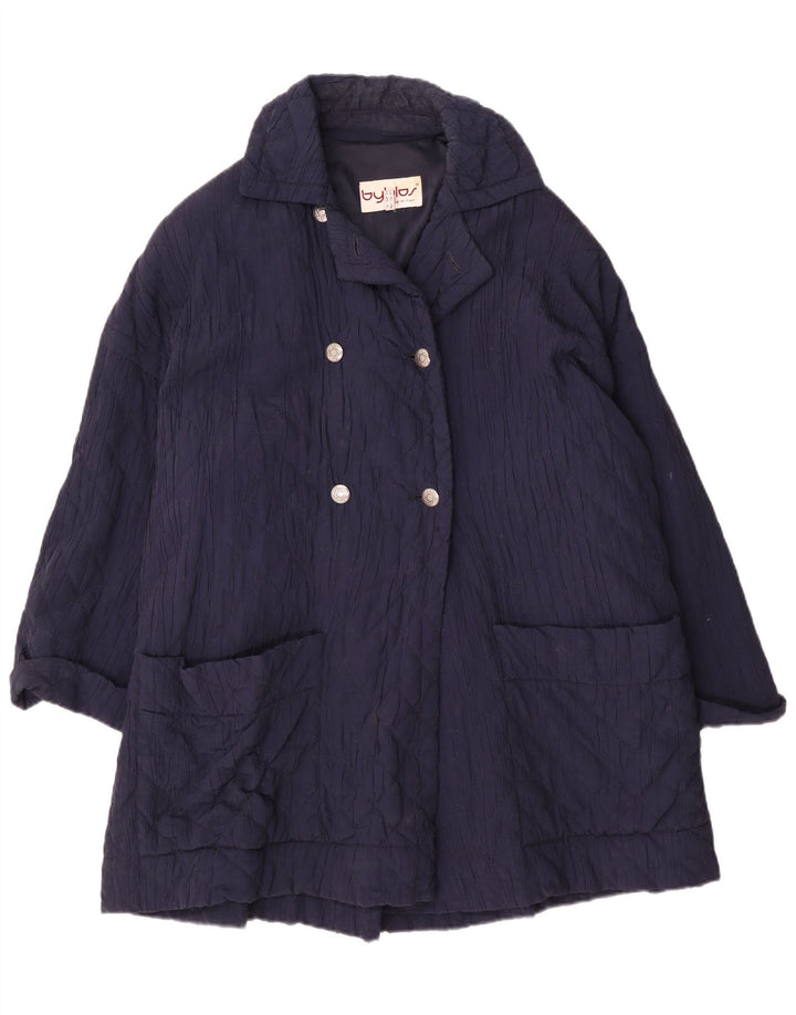 Byblos Dame Dobbeltradet Quiltet Overfrakke UK 20 2XL Navy Blue Viscose