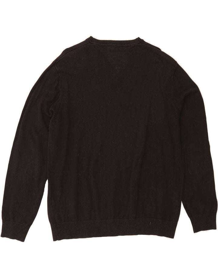 TOMMY HILFIGER Mens V-Neck Jumper Sweater Large Black Cotton Vintage Tommy Hilfiger and Second-Hand Tommy Hilfiger from Messina Hembry 