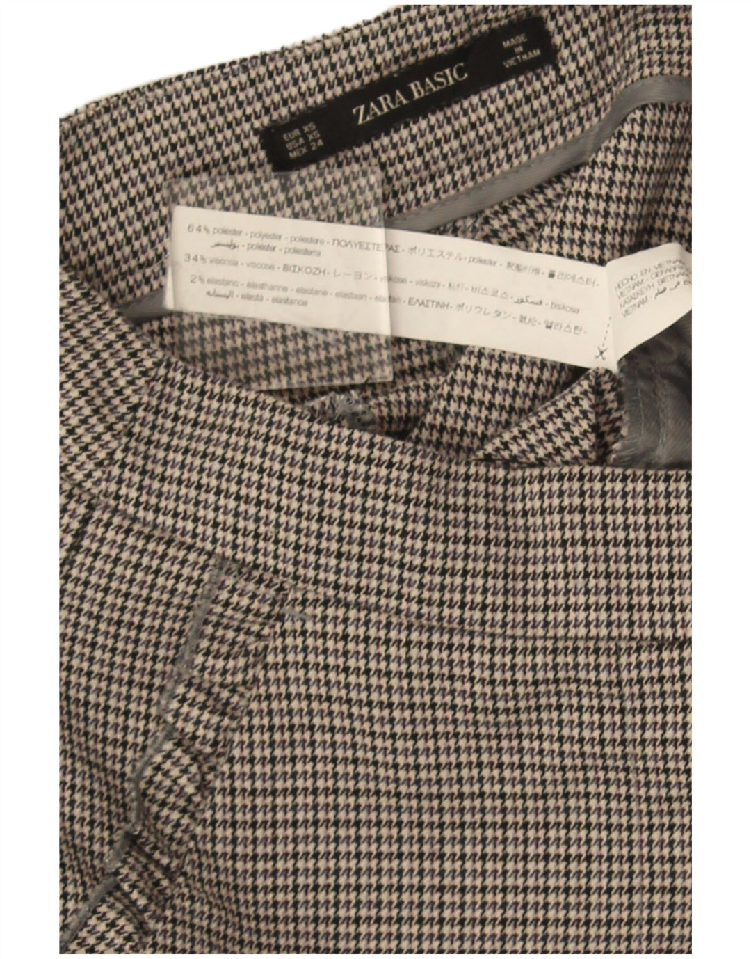 Zara Dame Slim Suit Bukser XS W24 L26 Grå Houndstooth Polyester