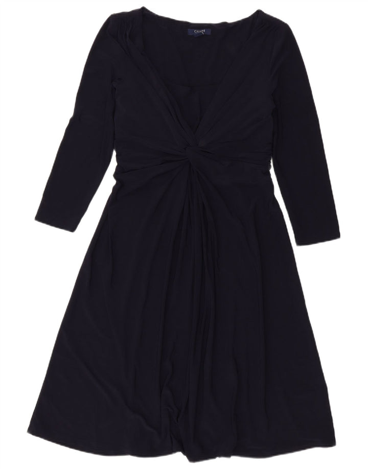 Chaps Dame 3/4 ærmer A-Line Kjole UK 12 Medium Navy Blue Polyester