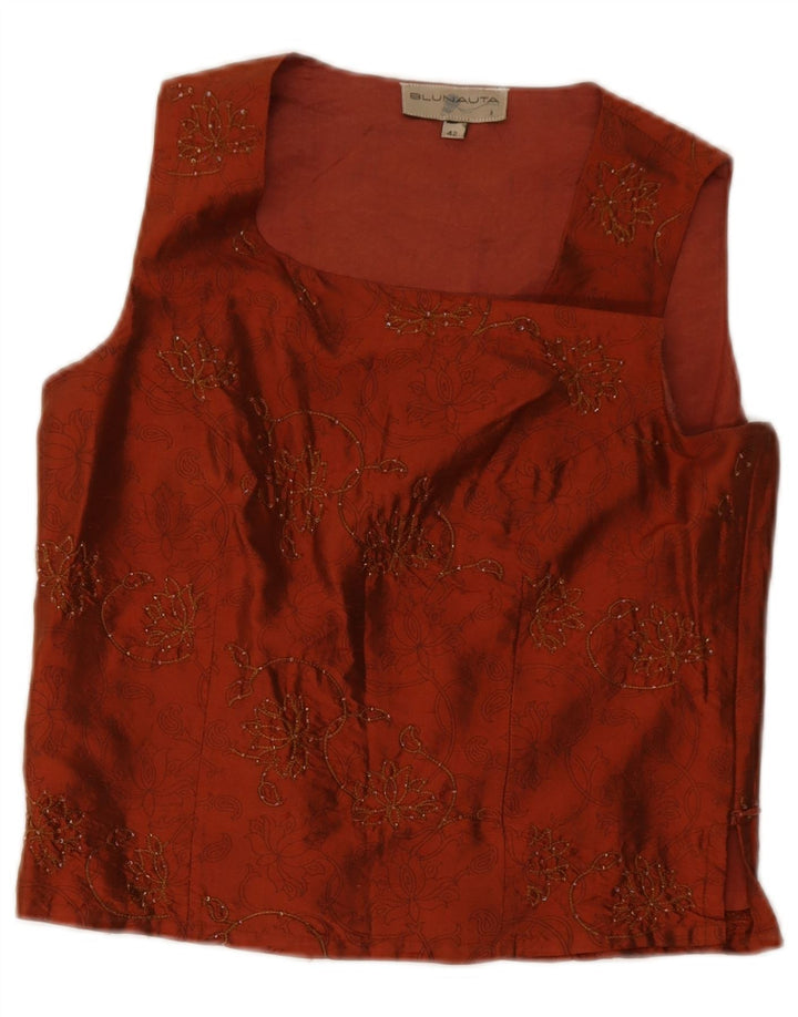 Blunauta Dame 4-knap 3-delt sæt IT 42 Medium W28 Orange Floral Silke