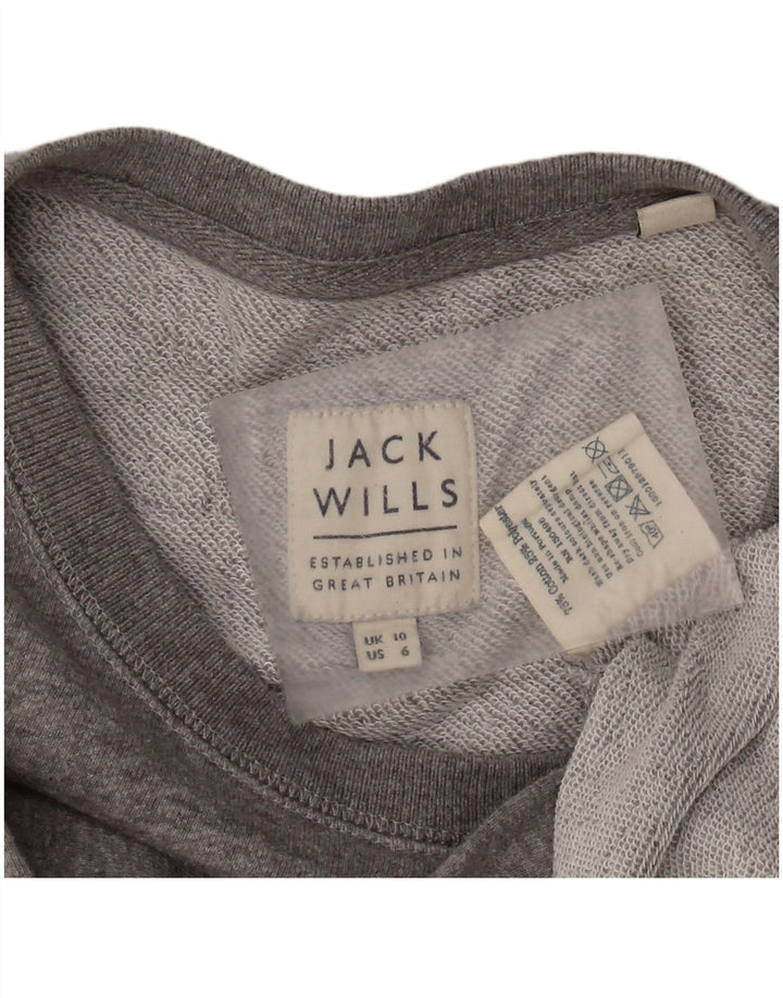 JACK WILLS Dame Grafisk Sweatshirt Jumper UK 10 Lille Grå Bomuld