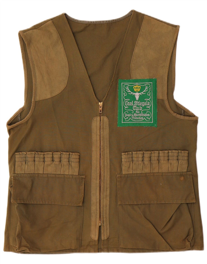 Vintage Herre Graphic Utility Gilet UK 36 Small Khaki