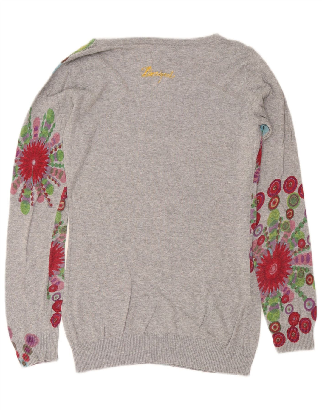 Desigual Dame Boat Neck Jumper Sweater UK 14 Medium Grå Geometrisk