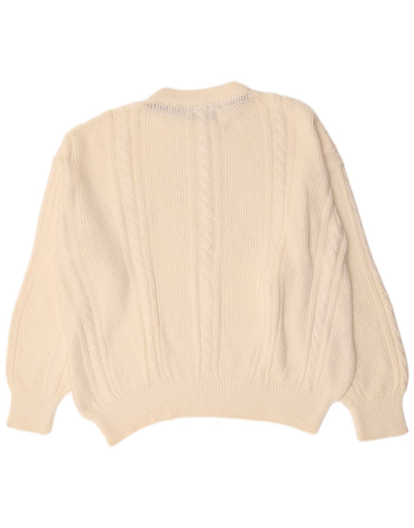 Vintage Herre Boat Neck Jumper Sweater 2XL Hvid Bomuld