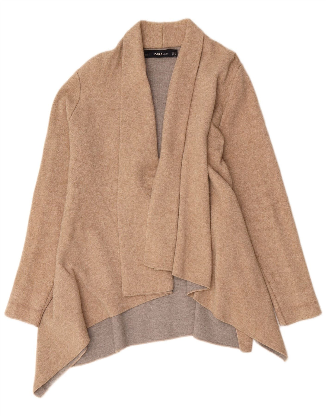 Zara Dame Asymmetrisk Longline Cardigan Sweater UK 14 Medium Beige