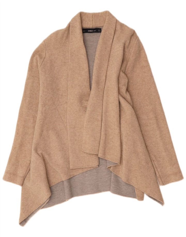 Zara Dame Asymmetrisk Longline Cardigan Sweater UK 14 Medium Beige