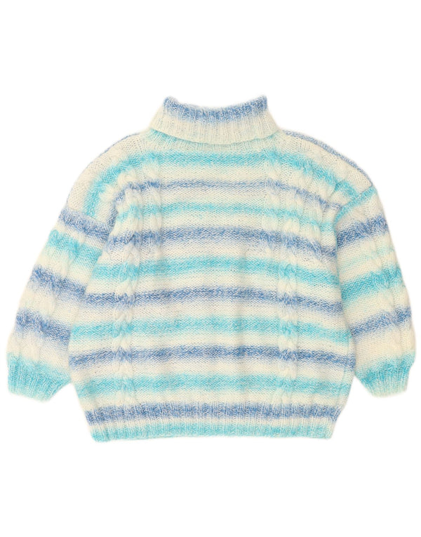 Vintage Womens Oversized Roll Neck Jumper Sweater UK 18 XL Blue Striped
