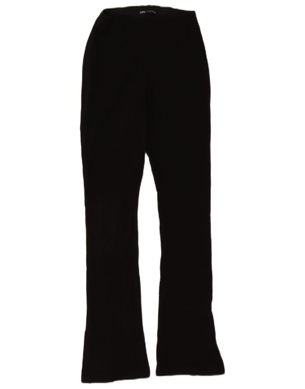 Zara Dame Flare Casual Bukser Small W26 L30 Sort Polyester