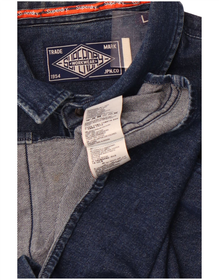 SUPERDRY Denimskjorte til mænd Stor marineblå bomuld