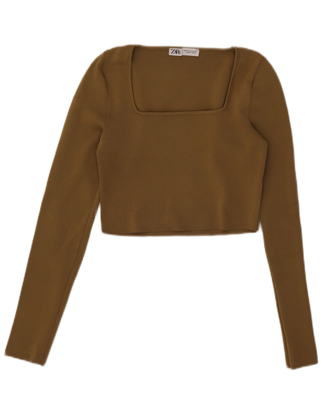 Zara Womens Crop Top Langærmet UK 12 Medium Khaki Polyester