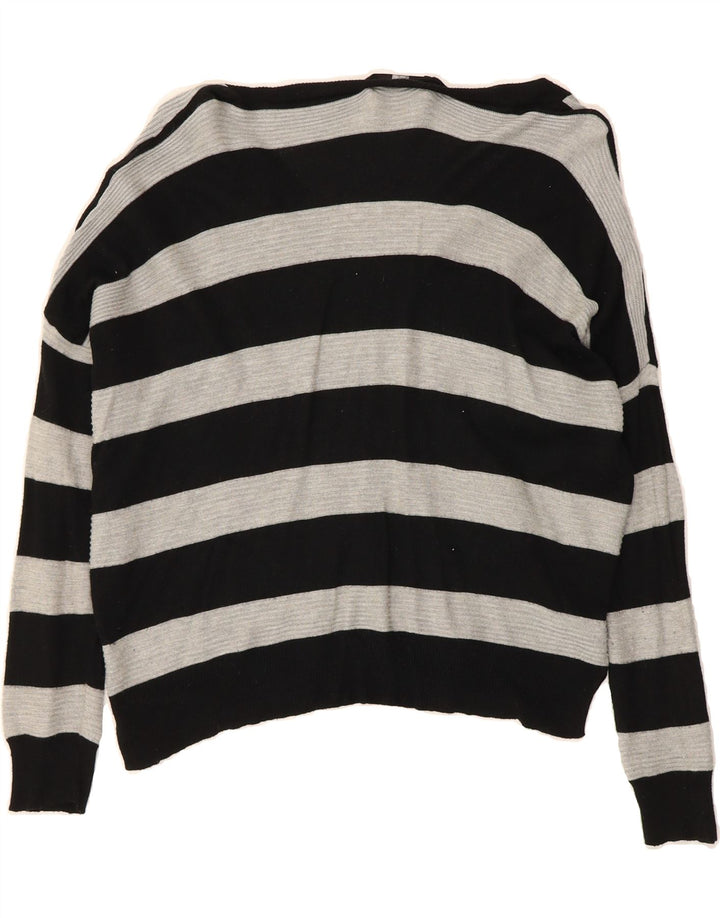 MOSSIMO Womens Oversized V-Neck Jumper Sweater UK 16 Large Grey Striped Vintage Mossimo and Second-Hand Mossimo from Messina Hembry 