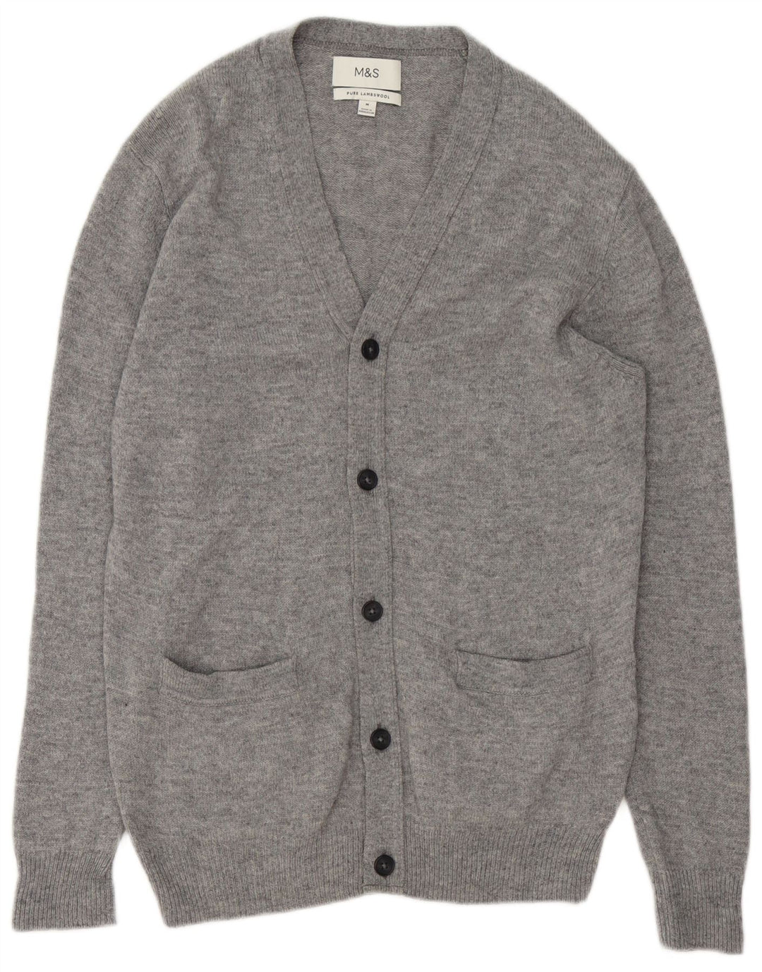 MARKS & SPENCER Herre cardigan sweater Medium Grey Flecked Lammeuld