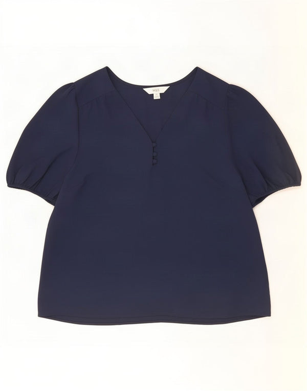 Marks & Spencer Damebluse Top UK 14 Medium Navy Blue Polyester