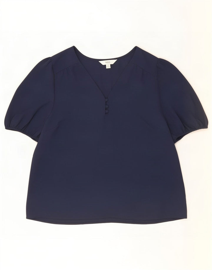 Marks & Spencer Damebluse Top UK 14 Medium Navy Blue Polyester