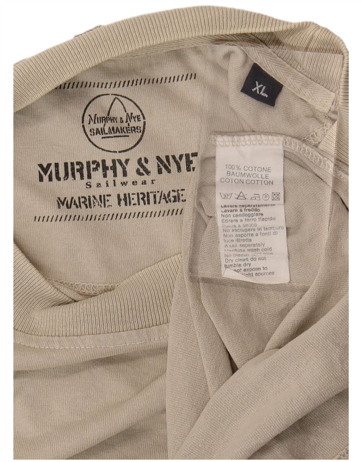 Murphy & Nye Herre Sailmakers Grafisk T-Shirt Top XL Beige Bomuld