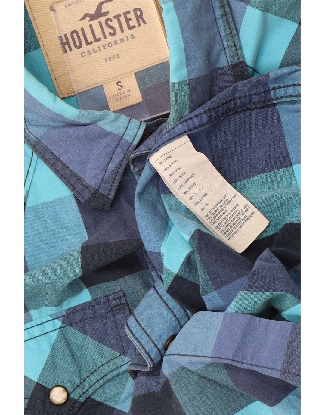 Hollister herre vestlig skjorte lille blå Gingham bomuld