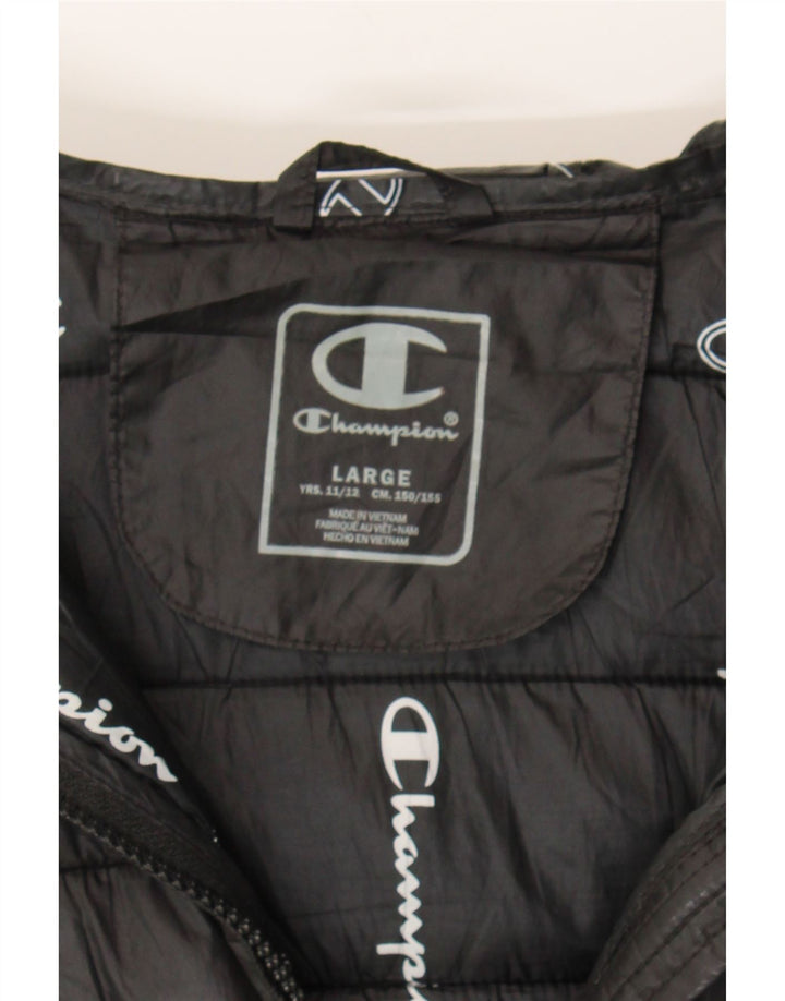 CHAMPION Girls Hooded Padded Jacket 11-12 Years Large Black Polyester Vintage Champion and Second-Hand Champion from Messina Hembry 