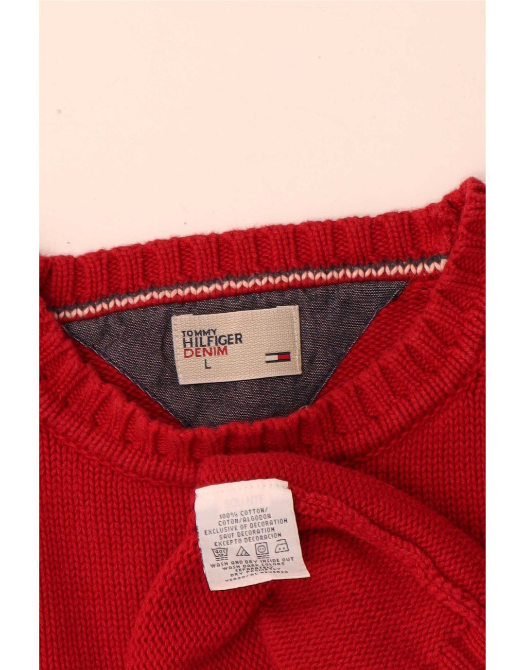 Tommy Hilfiger Herre Crew Neck trøje Sweater Large Rød Bomuld