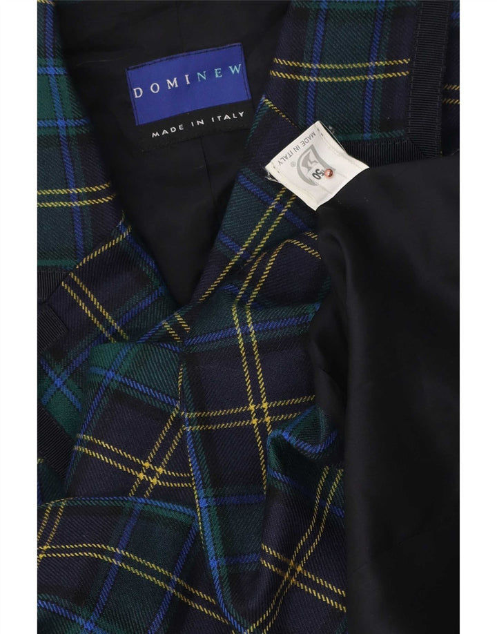 Dominew Dame 3 Button Blazer Jacket IT 50 XL Grøn Ternet Virgin Wool