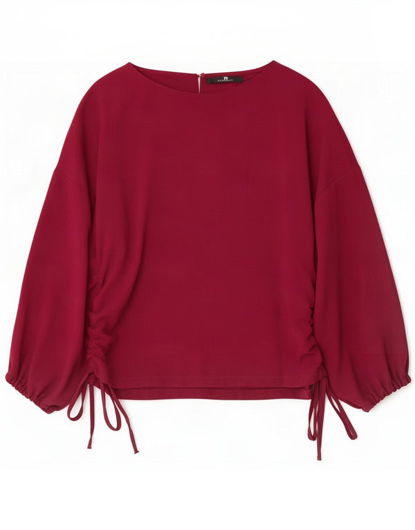 Zara Dame 3/4 ærmet oversize bluse Top UK 6 XS Burgundy Polyester